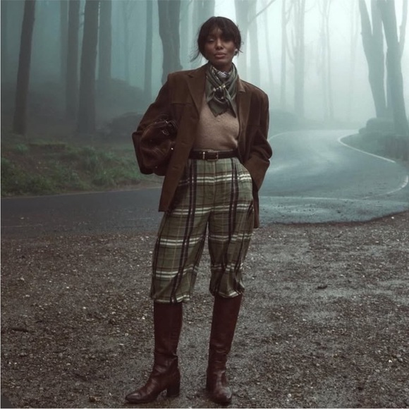 NWT Zara ZW Collection Linen Checkered Pants - Picture 4 of 16